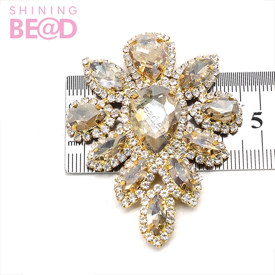 Hot selling glass diamond welding neckline crystal lace rhinestone applique embellishment for dress shoe