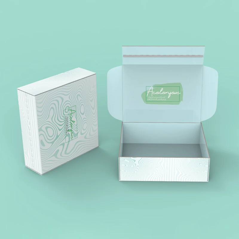 Custom Mint Green Wavy Curve Lines Ripple Pattern East Tearing Open Corrugated 16Oz Tumbler Mailer Boxes