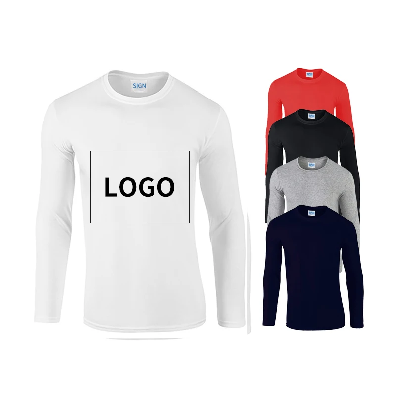 Хлопковая футболка с длинным рукавом, Однотонная футболка с принтом логотипа на заказ, Повседневная футболка унисекс для женщин и мужчин