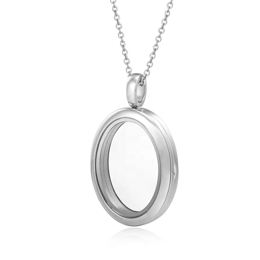 Stainless Steel Oval Glass Locket Photo Necklace Pendant Memory Locket
