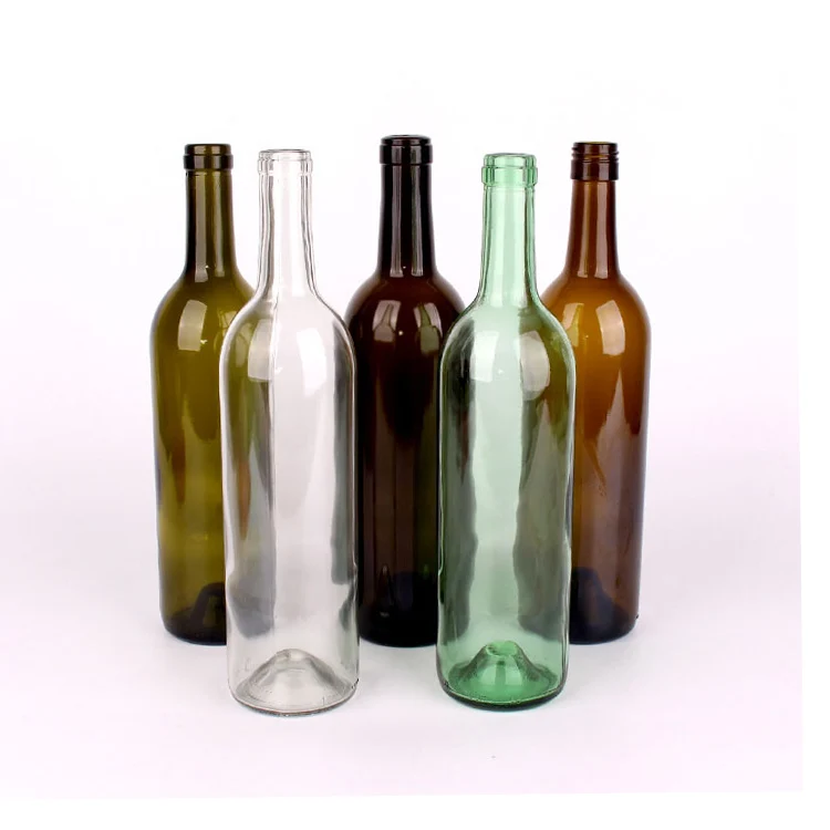 hot selling low price clear green round empty bordeaux wine bottle 750ml cheap custom glass wine bottles with cork for sale