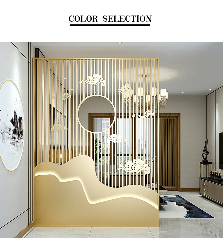 Stainless steel light luxury style screen partition between living room and dining room