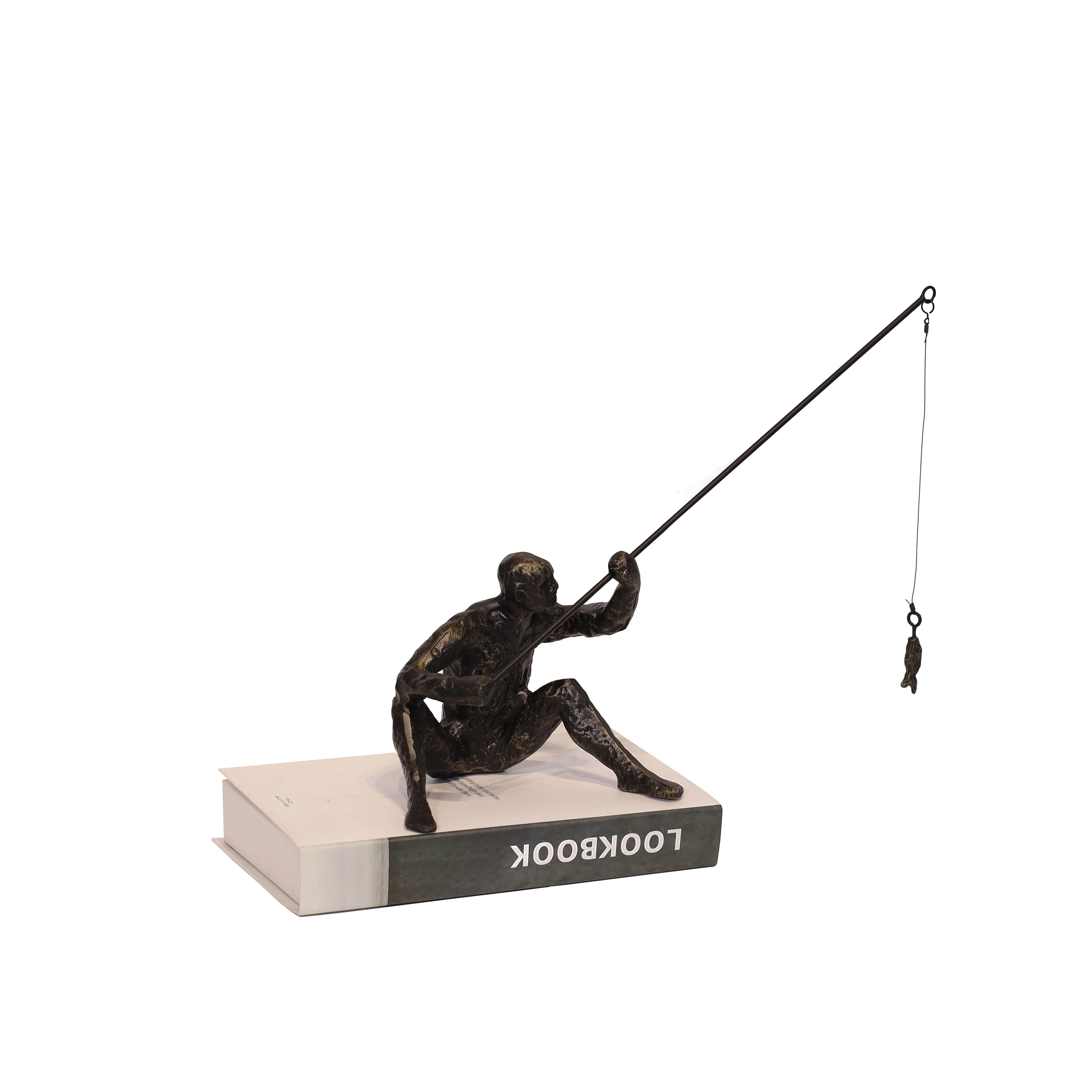 Modern simple abstract cast iron figure black sculpture fishing man decoration living room  desktop home decoration gift