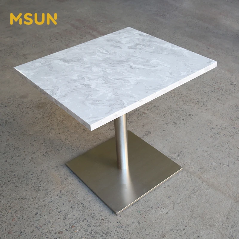 Artificial marble stone top white square dining table for restaurant Customize
