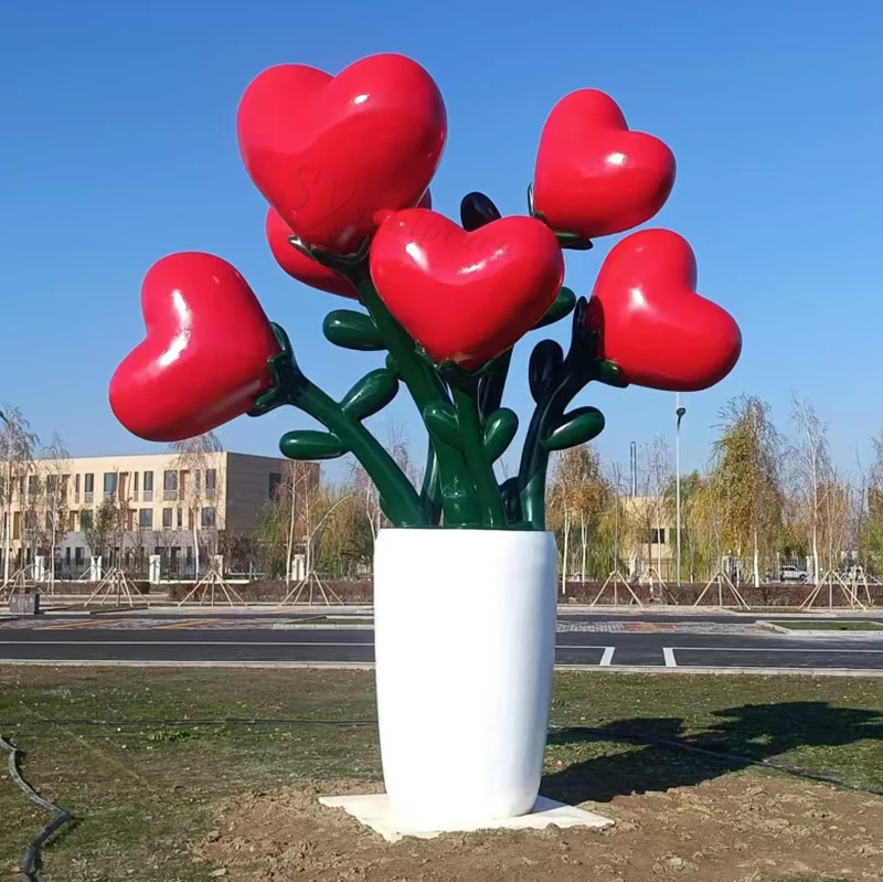outdoor large Realistic Statue Sculpture love heart Flowers Abstract Fiberglass Giant garden Decoration resin model Statue