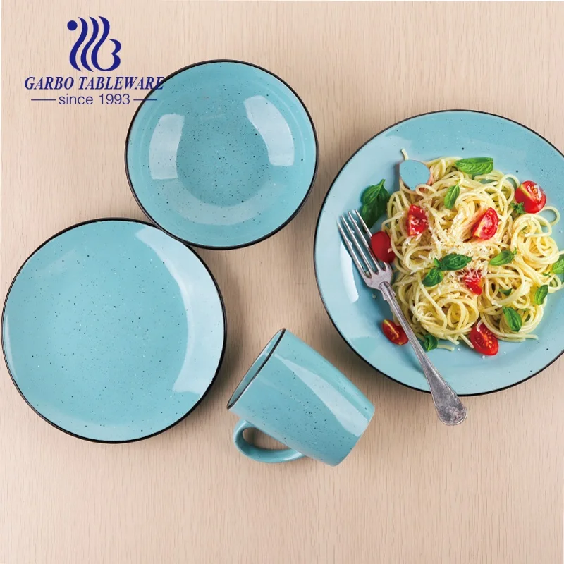 
China factory cheap blue color glazed unique ceramic tableware fine stoneware dinner set 16pcs royal ceramic dinnerware sets  (1600171938608)