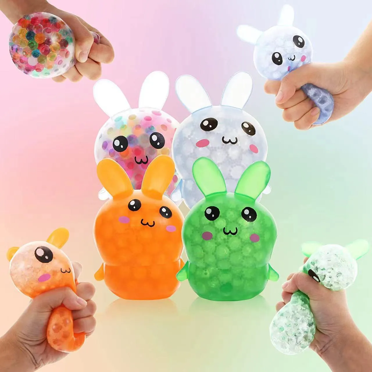 New Easter Bunny pressure ball squeeze pinch release ball decompression color beads decompression