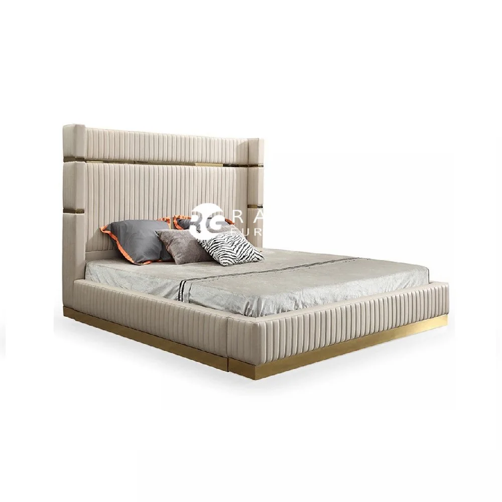 Original spot European-style solid wood frame leather upholstered luxury bed set