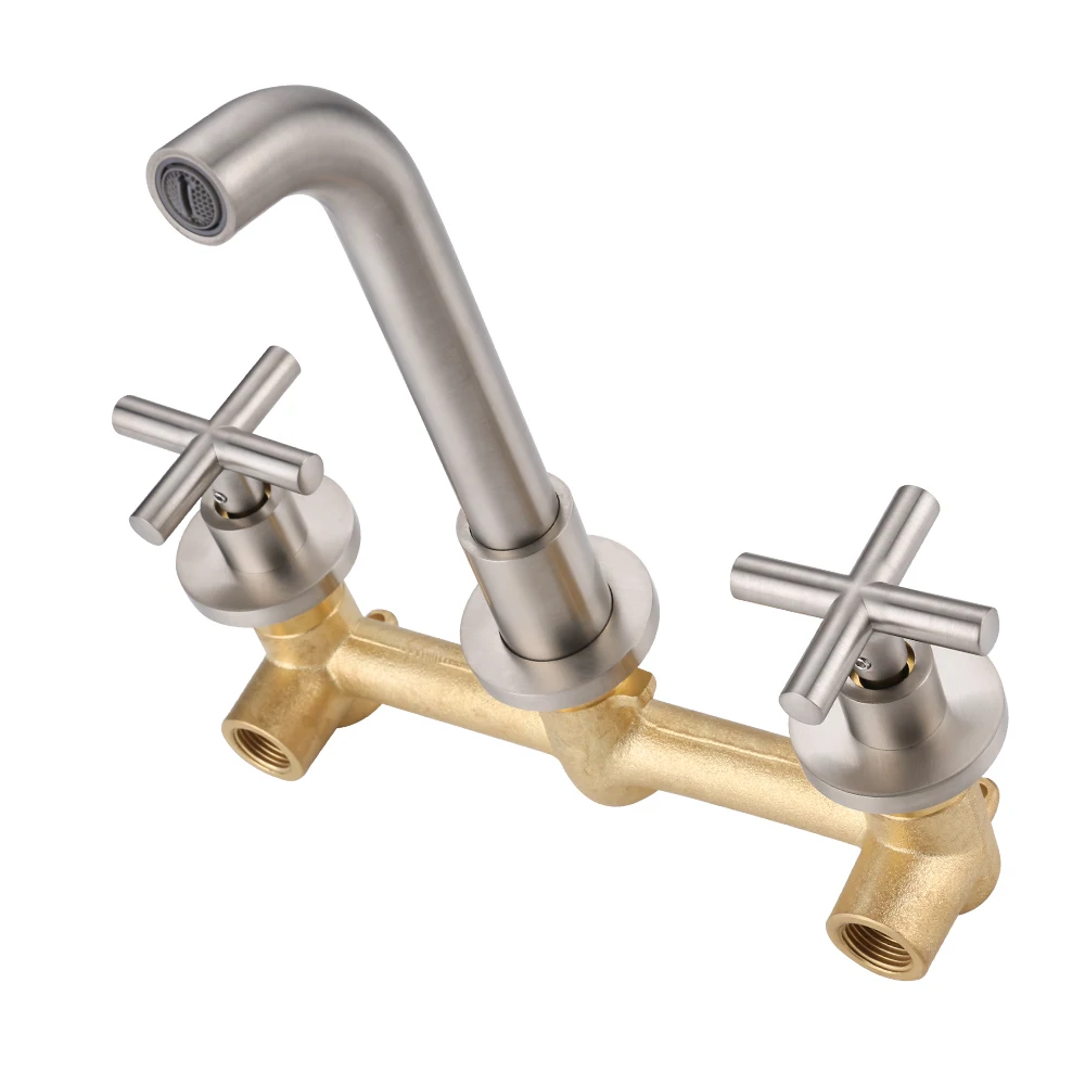 Bathroom Faucet With Rough-in Valve Widespread 3 Holes Wall Mount Bathroom Mixer Tap Conceal Basin Faucet