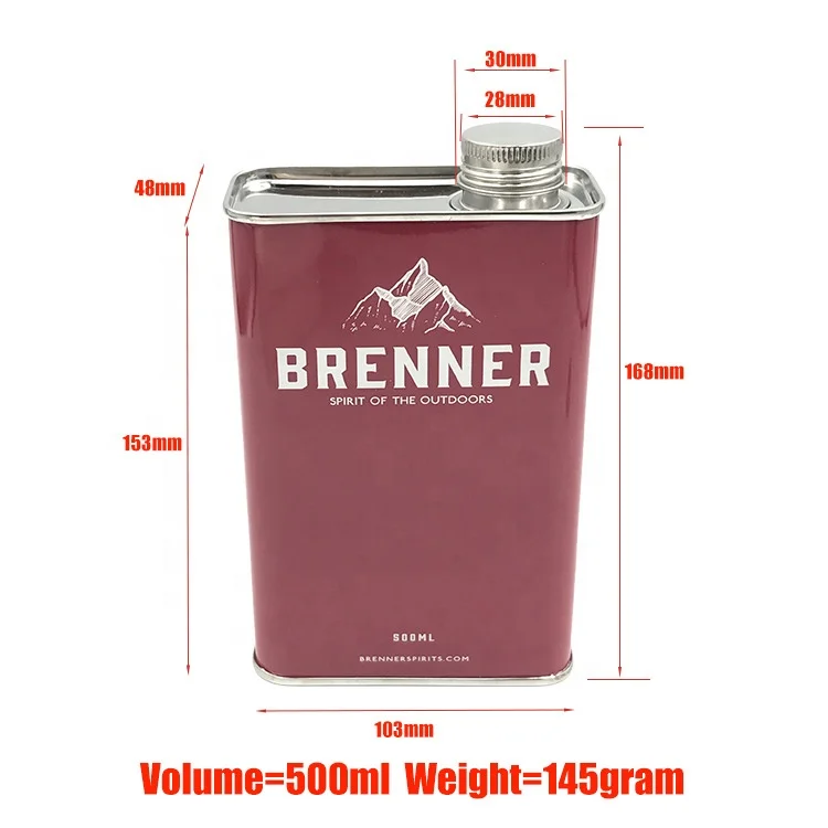 Factory Free Sample Rectangular Stainless Steel Can 500ml Capacity Tea Oil Beverage Soda Juice Vodka Wine Packaging Metal Cans