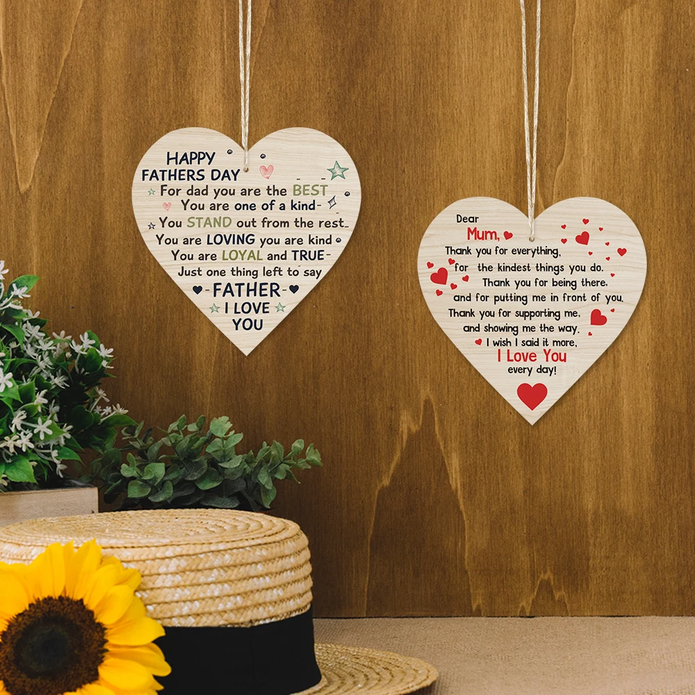 Love Mom  Heart Shaped Wooden Wall Decor Mothers Day Gifts Fathers Day Wooden Hanging Decoration