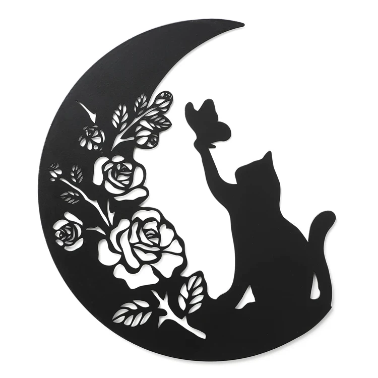 Custom Modern Metal Wall Hanging Black Butterfly Moon Bird Decor Hanging Floral Wall Art Hanging for Home Decor Gift