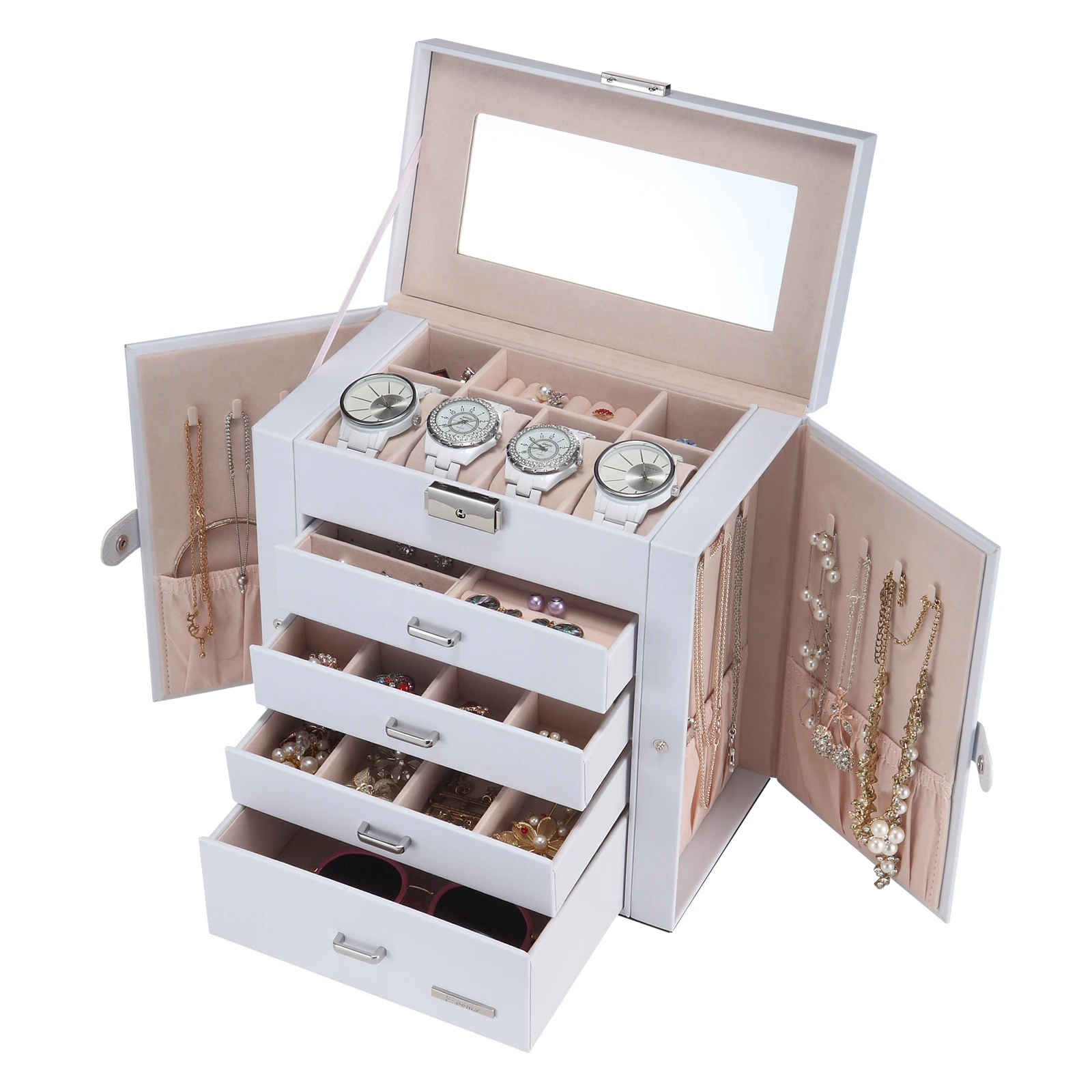 Youbei jewellery case with five compartments layers and side flaps box custom logo printed jewelry boxes