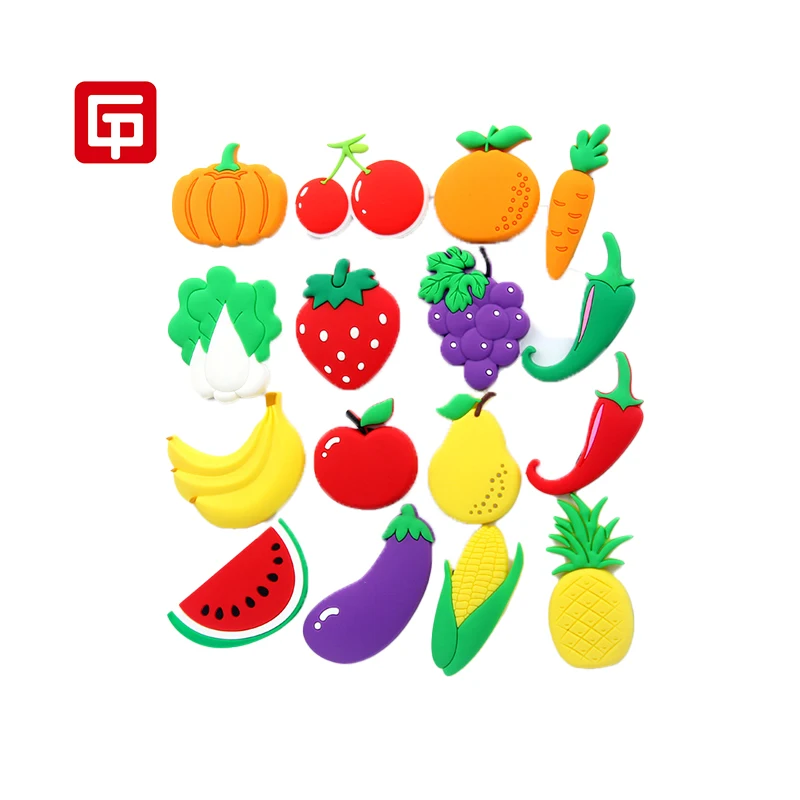 Customized Design Kids Early Education Fruit And Vegetable Shape Pvc 3d Cute Fridge Magnet Refrigerator Sticker