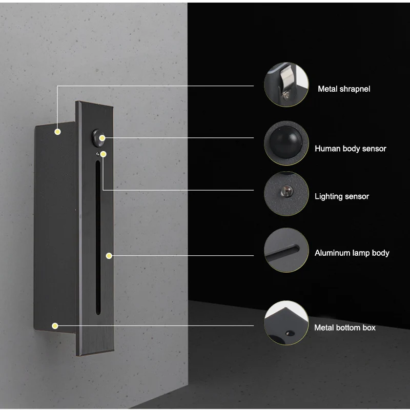 Outdoor waterproof recessed aluminum motion sensor stair staircase lighting wall home hotel indoor step led lights