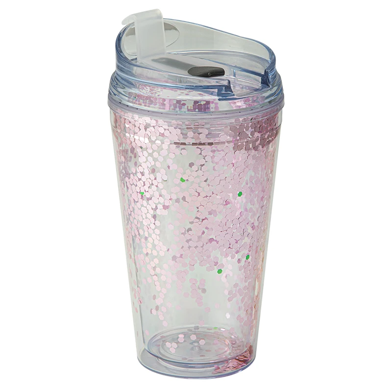 snowglobe Hot sale double wall clear plastic 12oz 16oz water bottle tumbler with lid