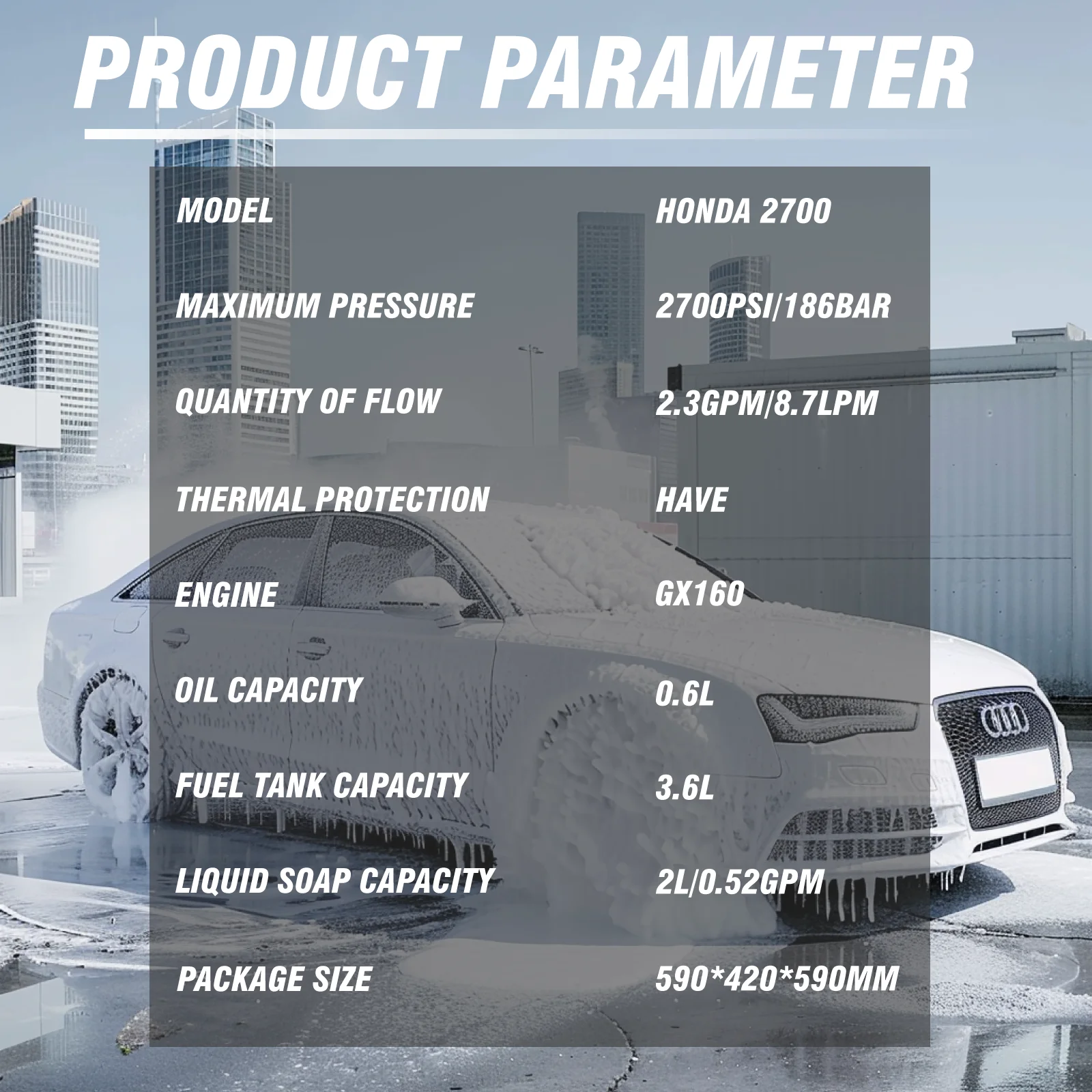 2700psi/186bar Gasoline High Pressure Car Washer  H0nda  engine With AR Pump Recoil Starter fuel-saving  Portable Petrol Cleaner