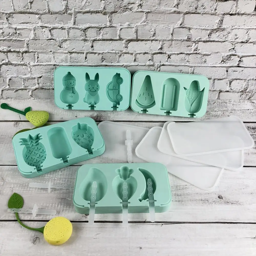 Diy Food Grade Bpa Free Ice Mold Tools Cartoon Ice Cube Maker Tray With Lid Silicone Popsicle Ice Cream Mold