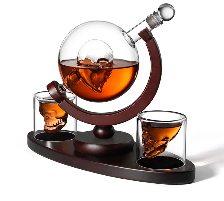 850 ml Glass Whiskey Decanter Set With 2 and wood base Wine Whiskey Glass Decanter