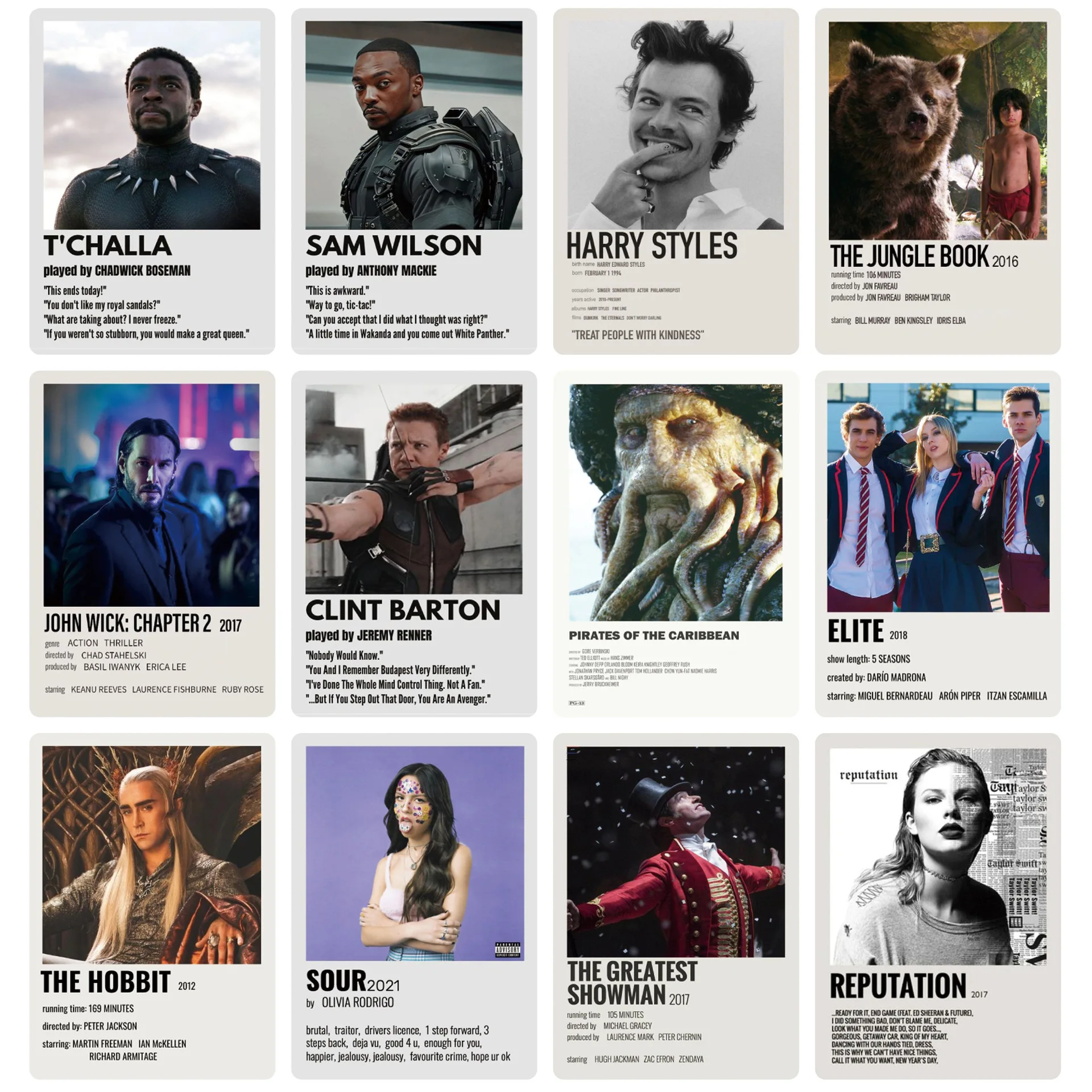 100PCS American and European cool popular singers actors classic movies posters