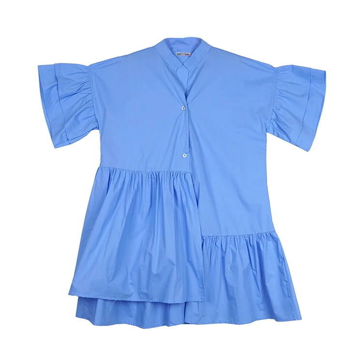 
Made in italy boutique clothing european casual elegant solid color ruffle sleeve women cotton dress 