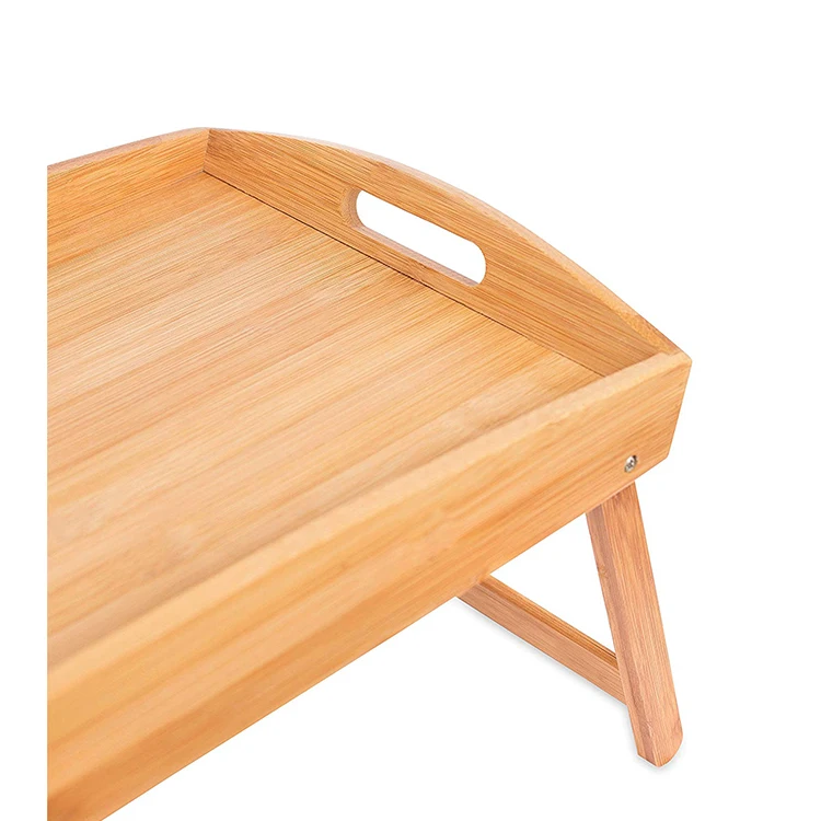 Бамбуковый портативный компьютерный столик для кровати, сервировочный столик для завтрака, поднос для ноутбука, рабочая станция, органайзер для хранения с ручками, складные ножки