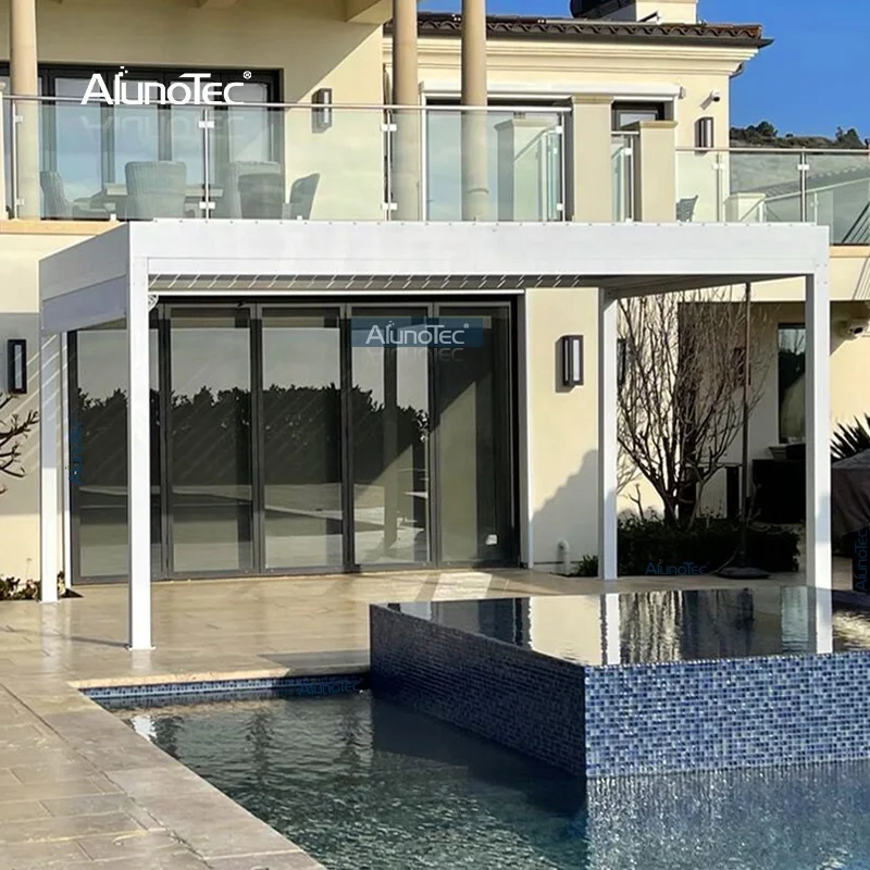 AlunoTec Waterproof Opening Roof Aluminium Bioclimatic Gazebo Louvered Roof Pergola for Garden