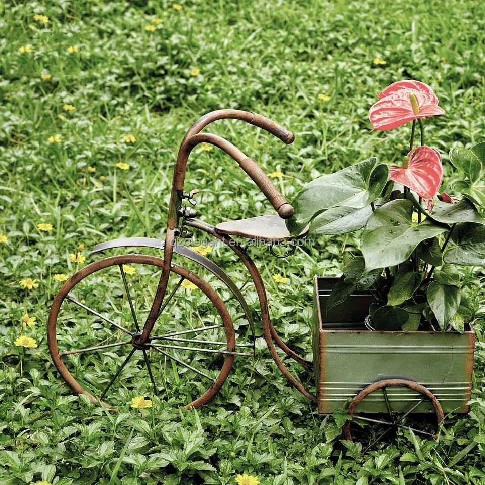 Iron metal galvanized bicycle car garden pots planter with stand