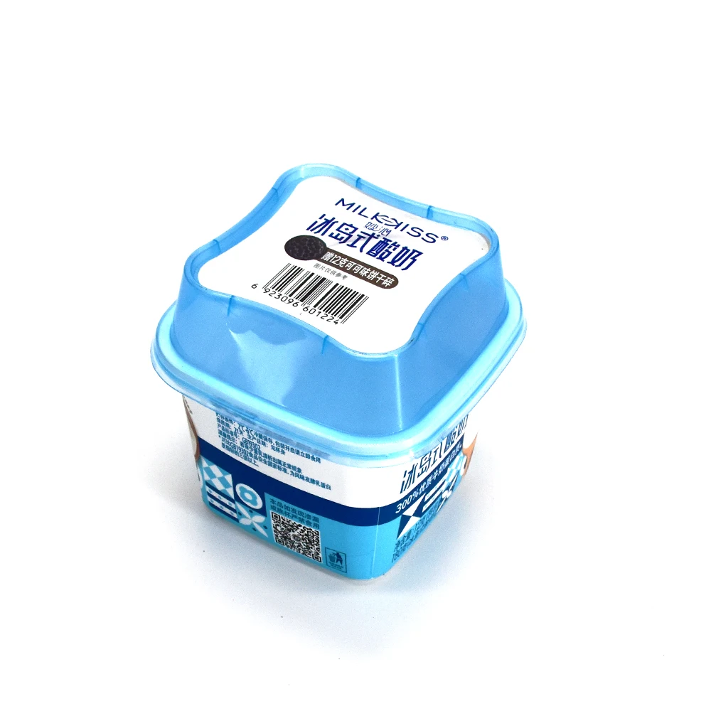 Customized design square shape plastic container IML cup with lid for yogurt/ yoghurt/ rice pudding/ bread/ ice cream