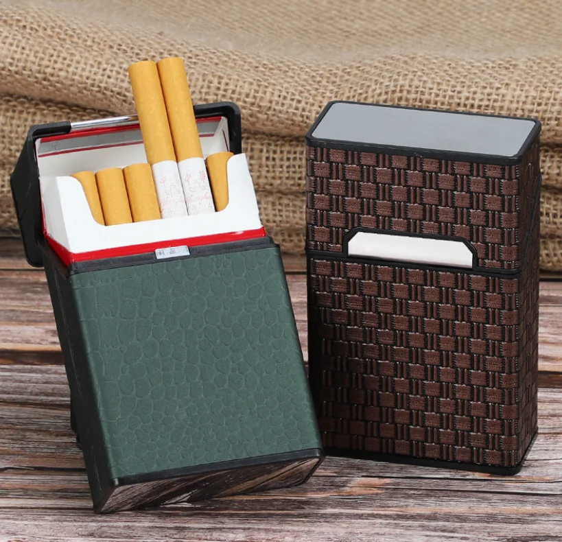 Cigarette Case Fashion Pattern 20pcs Capacity Alloy Portable Leather Cigarette Storage Case Wholesale men Plastic Cigarette Box