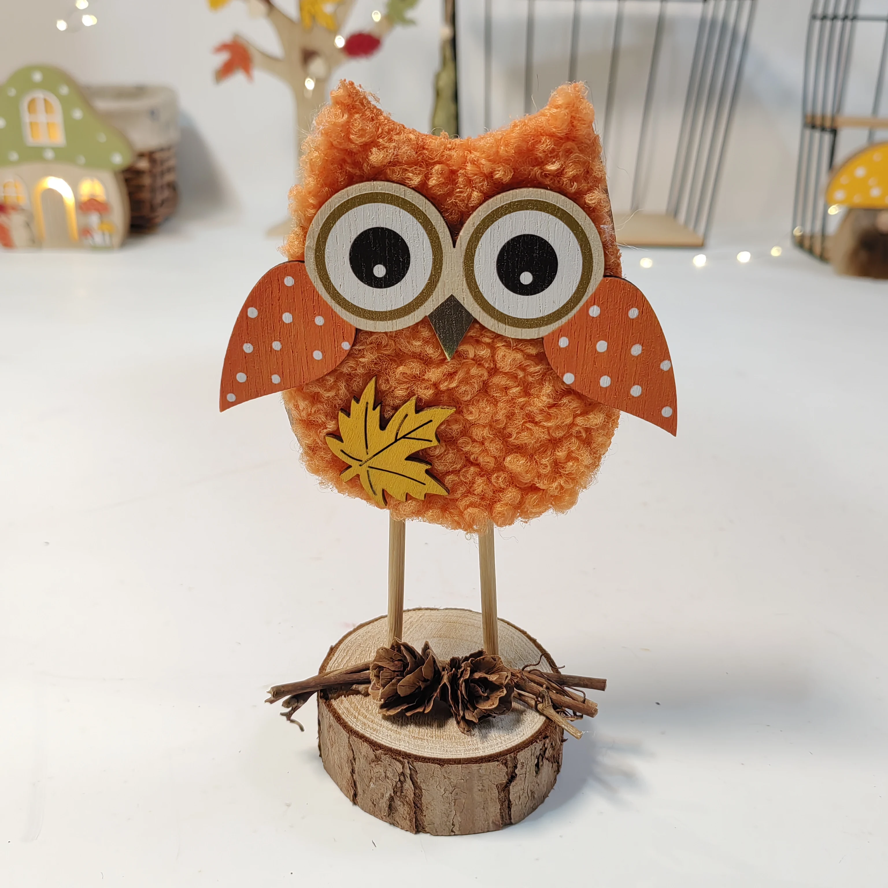 Wholesale Autumn and Harvest Festival Night Owl Ornaments Wooden Crafts for Home Decor Hanging Decoration for Fall Season