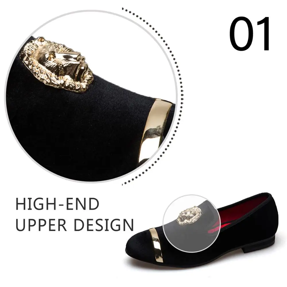 
New Fashion Gold Top and Metal Toe Men Velvet Dress shoes Italian mens dress shoes Handmade Loafers 