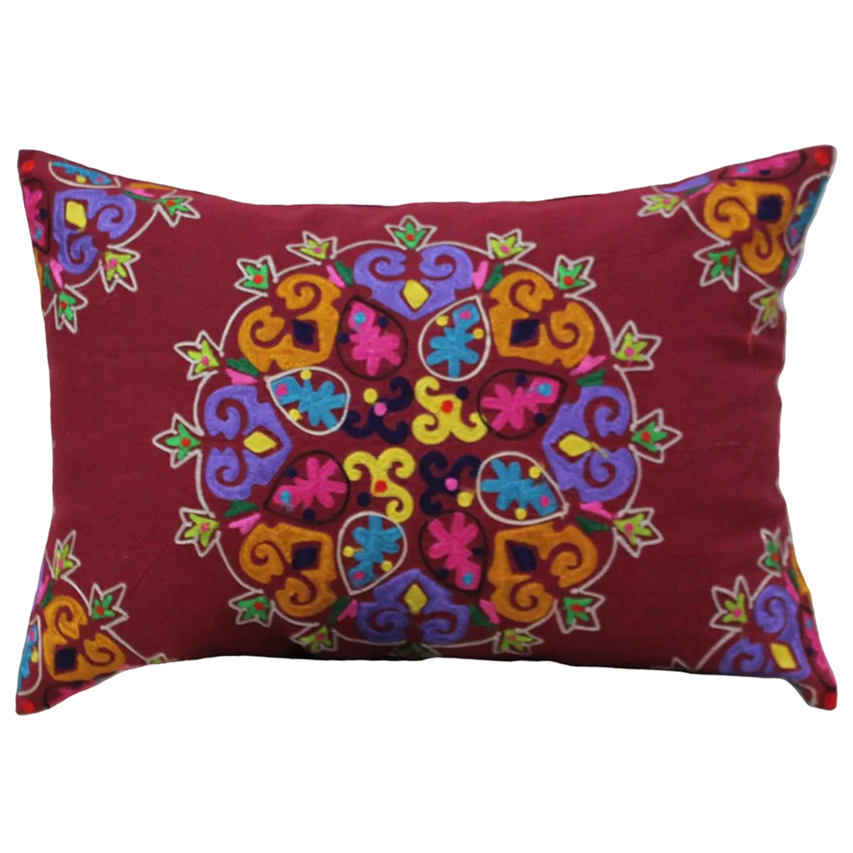 Wholesale Modern Red Cotton Cushion Inexpensive Embroidered Floral Couch Pillow Cover with Zipper Closure for Living Room