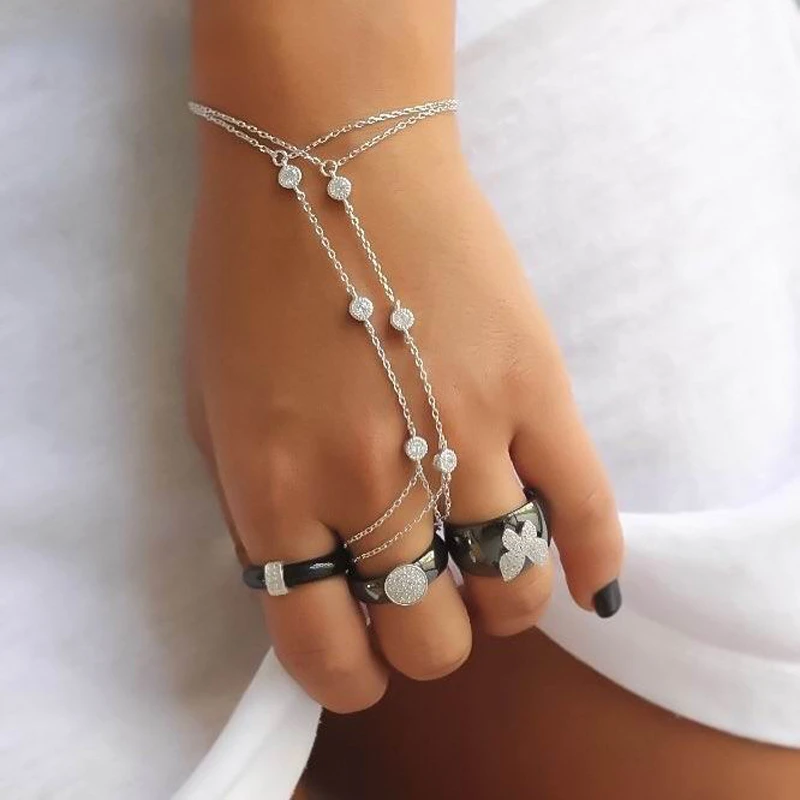 100% 925 Sterling Silver New Fashion Bezel Bling AAA Zirconia Link Chain Hand Jewelry For Women Charm Cz Bracelet With Ring 2022