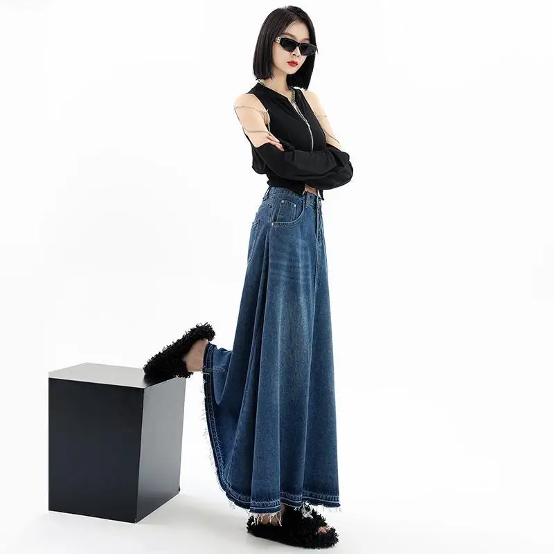 2023 New Fashion Long Maxi Denim Jeans Skirts For Women XS-XXL High Waist Big Hem Spring Summer A-line Tassels