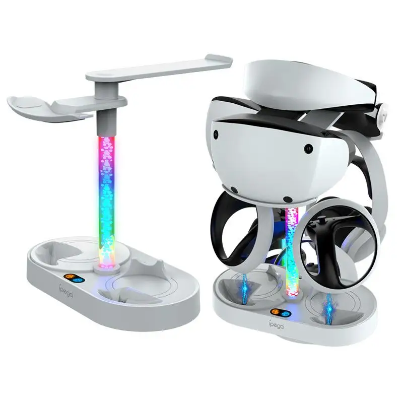 For PSVR2 Rainbow LED Charging Dock PS5 VR Controllers Charger stand with Helmet Headphone Storage Rack