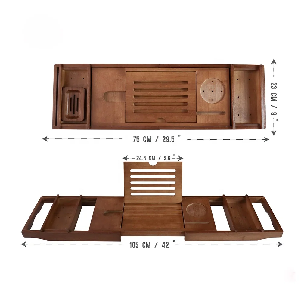 FLYWOD Bathroom Accessories  Bamboo Serving Tray Candle Holder Book Stand Soap Bathtub Caddy Tray Bamboo Bartub Tray
