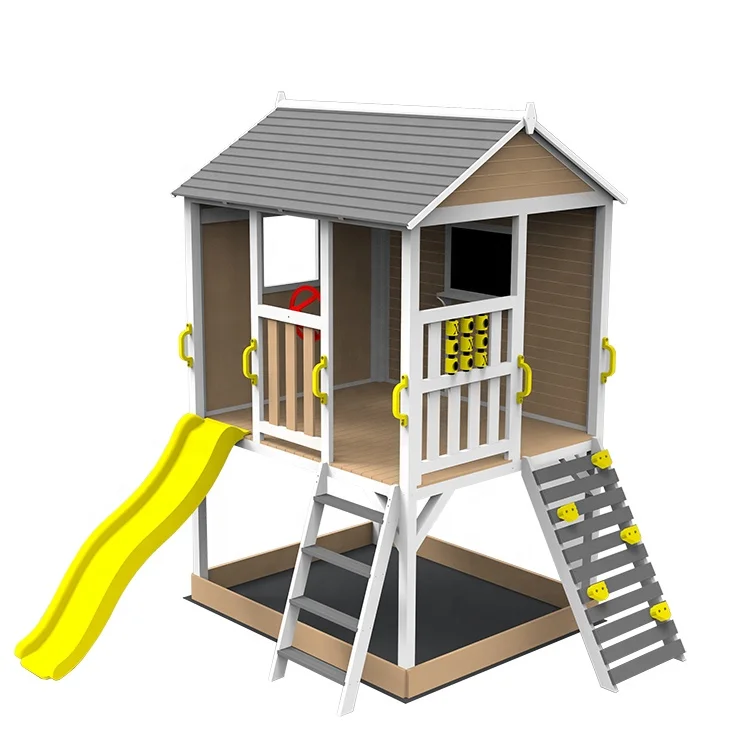 Детский деревянный садовый игровой домик с горкой