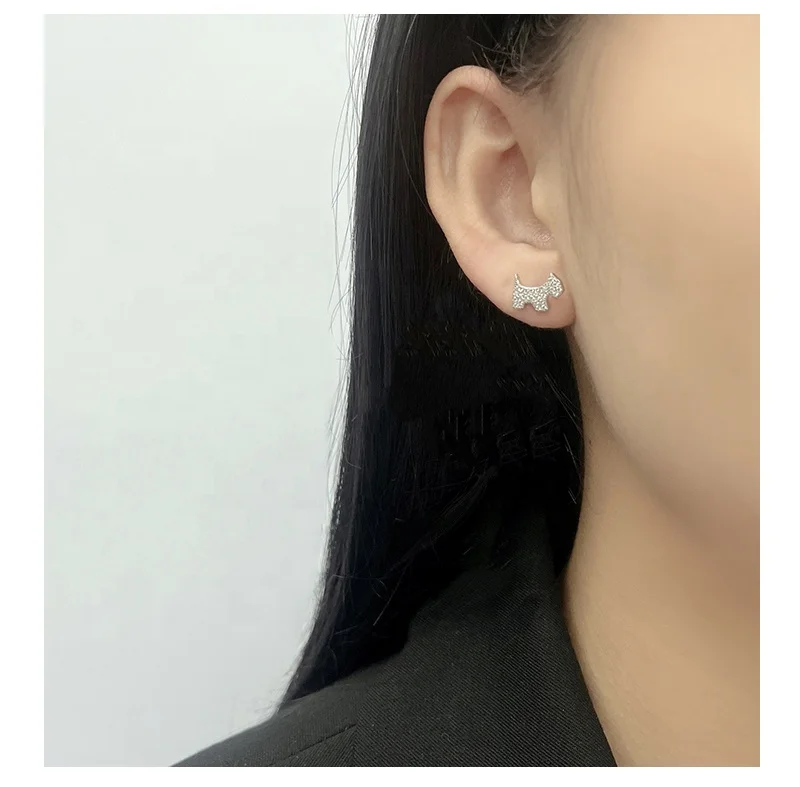 Exquisite 925 Sterling Silver Zircon Cute Puppy Dog Minimalist Animal Women 2021 New Trend Jewelry Cute Earrings