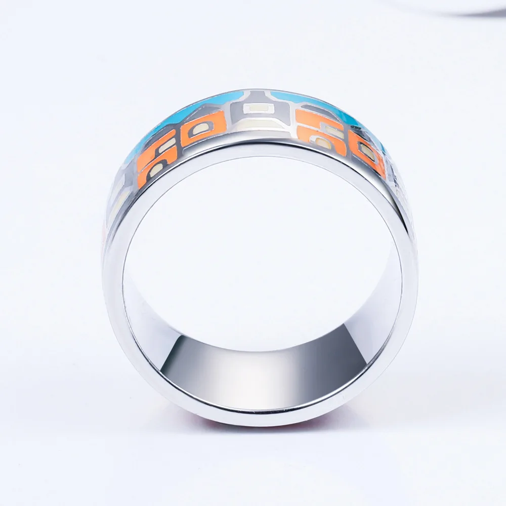 Popular Choice Enamel Jewelry Ring Multi-Color Coated Enamel Sterling Silver 925 Ring Band For Party