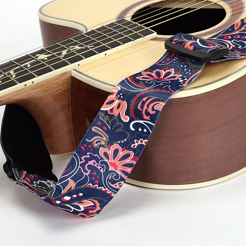 2022-Guitar Strap national style widened wooden guitar strap electric guitar bass strap polyester printed strap