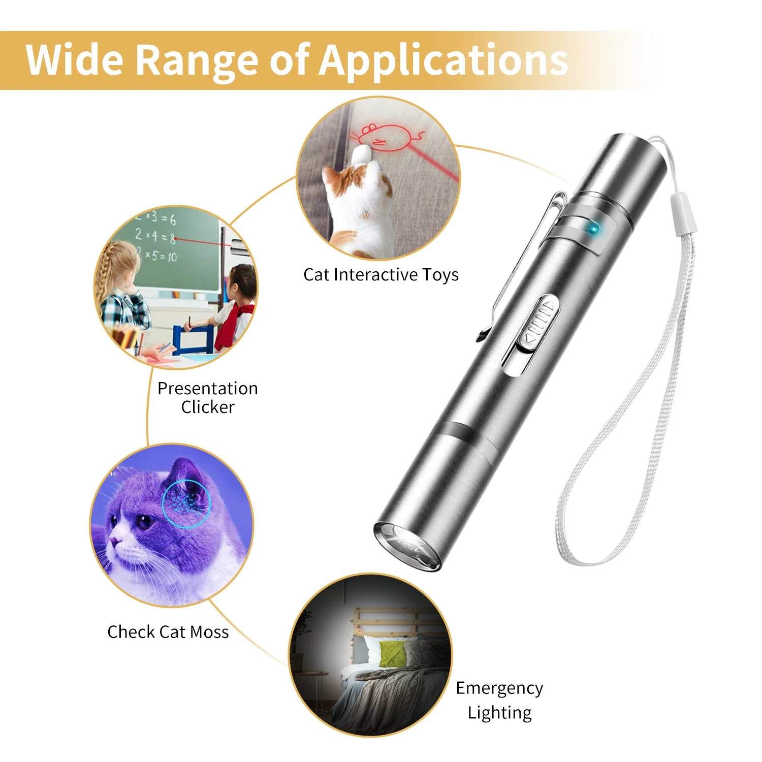 Electronic Pet Laser Pointer Toy USB Rechargeable Red Dot Light Chaser Stick Interactive Pen