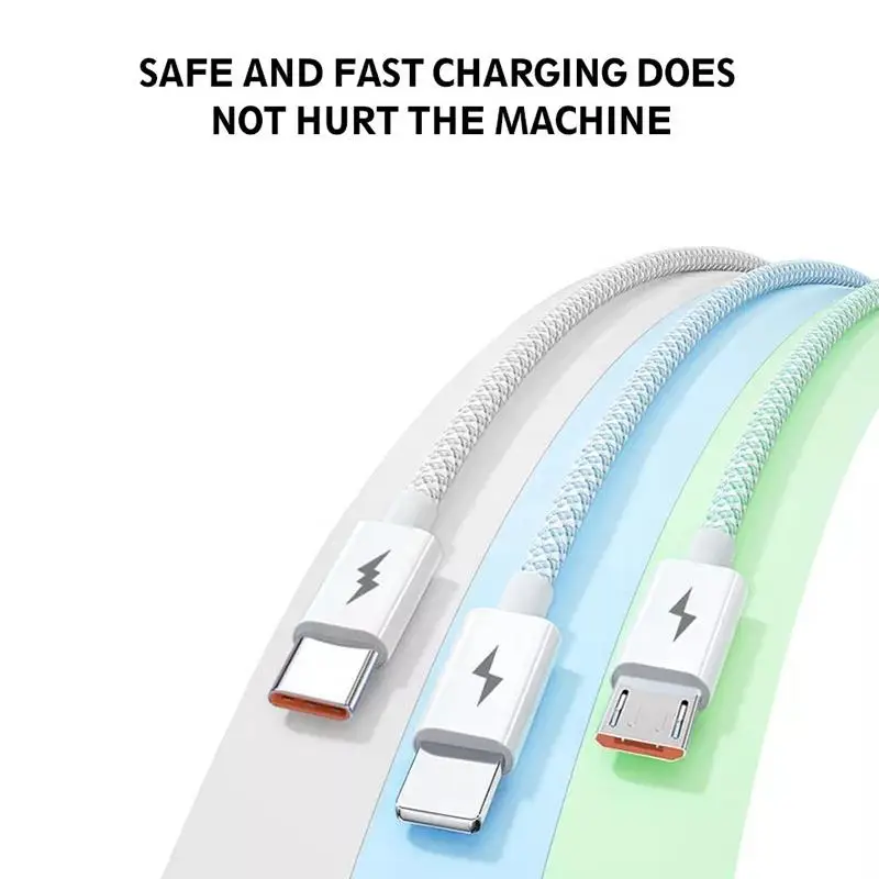 Hot Sale Macaroon Colorful Braiding USB Type C Micro L Fast Charge USB 3 in 1 Charging Cable