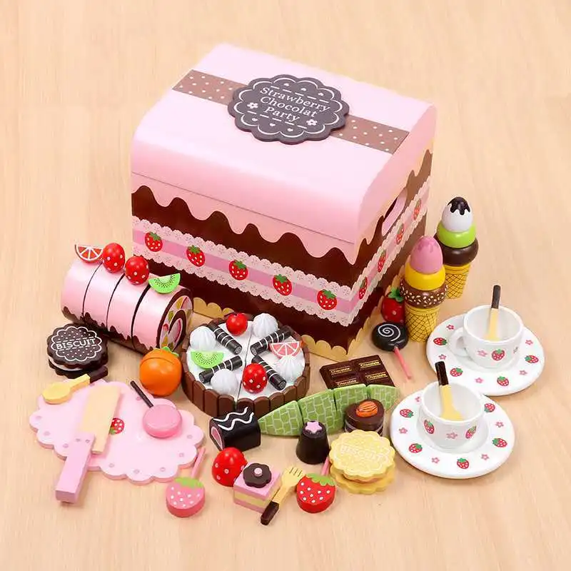 CMC New wooden cake play toys for kids,Popular wooden toy birthday cake for children,Wooden Kitchen Toy Cake Play Set