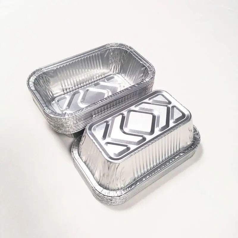 Rectangular disposable household restaurant carbon baked packaging barbecue tray tin aluminum foil lunch box with paper lid