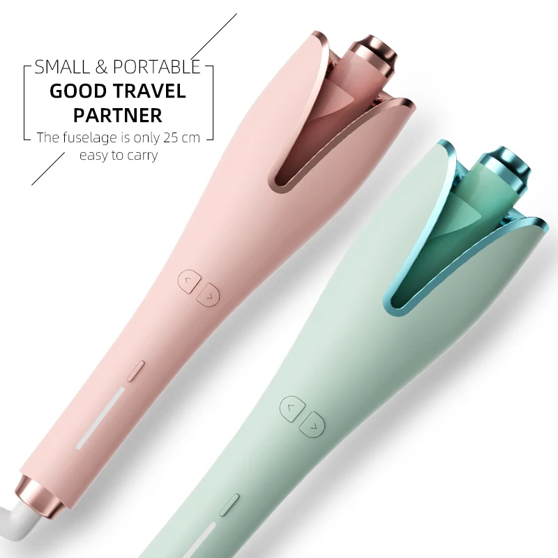 Auto silk heatless rotating ceramic beauty pink hair straightener curler