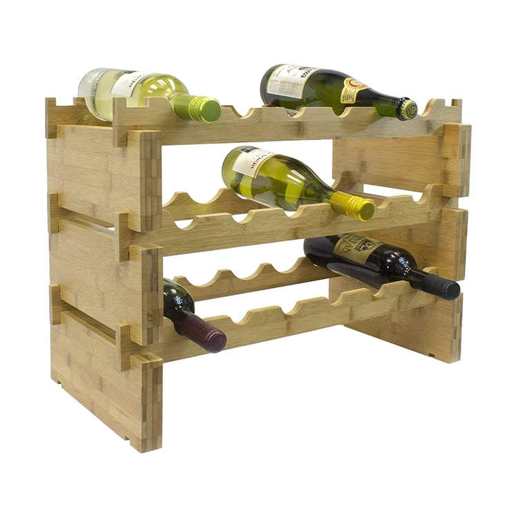 
 Классический стиль стоячий стекируемые 3-х уровневая бамбуковая Винная стойка для домашнего хранения вина  