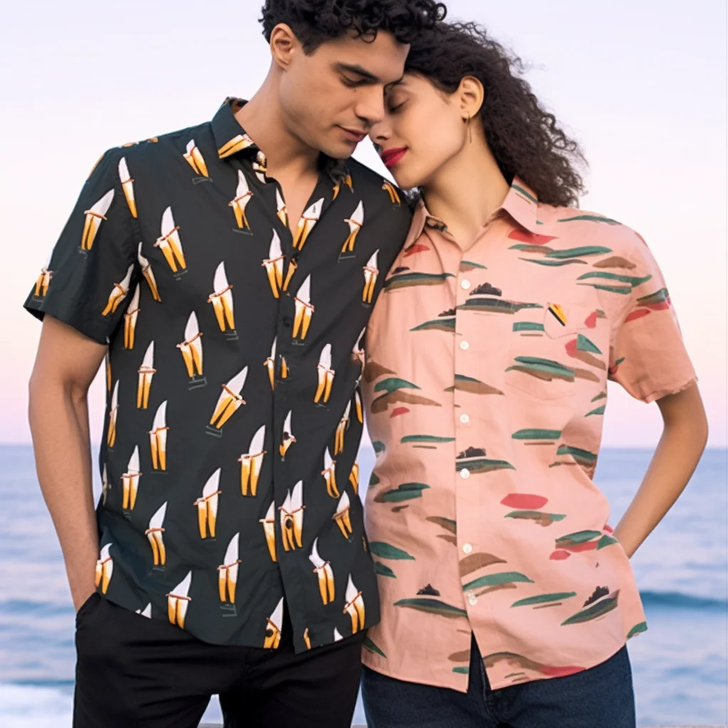 New Design Custom Shirt Printing Men Beach Wear Linen/Cotton Hawaiian Shirts Wholesale