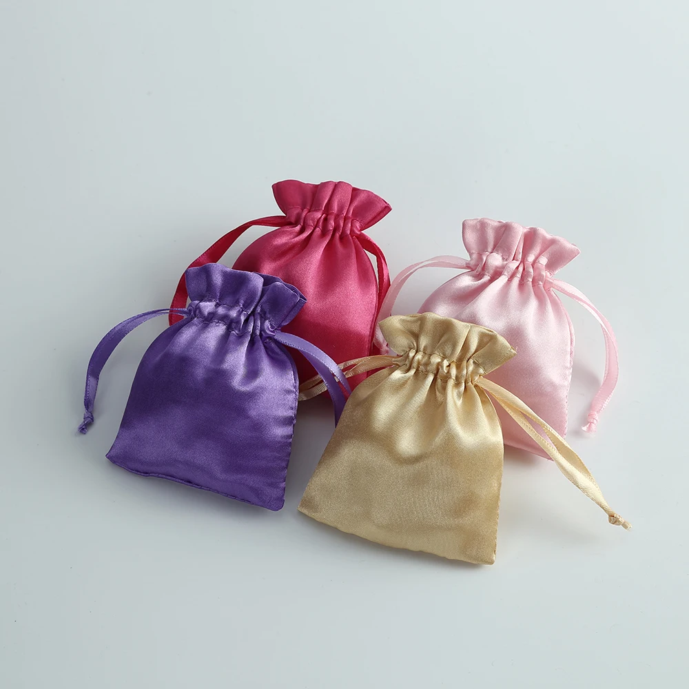 Customized Logo mini satin silk wig bag for hair extension Soft hair storage bag