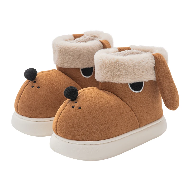 Thickened bottom Winter new cartoon dog cotton shoes lovers wear warm plush parent-child snowshoes anti-slip soft bottom
